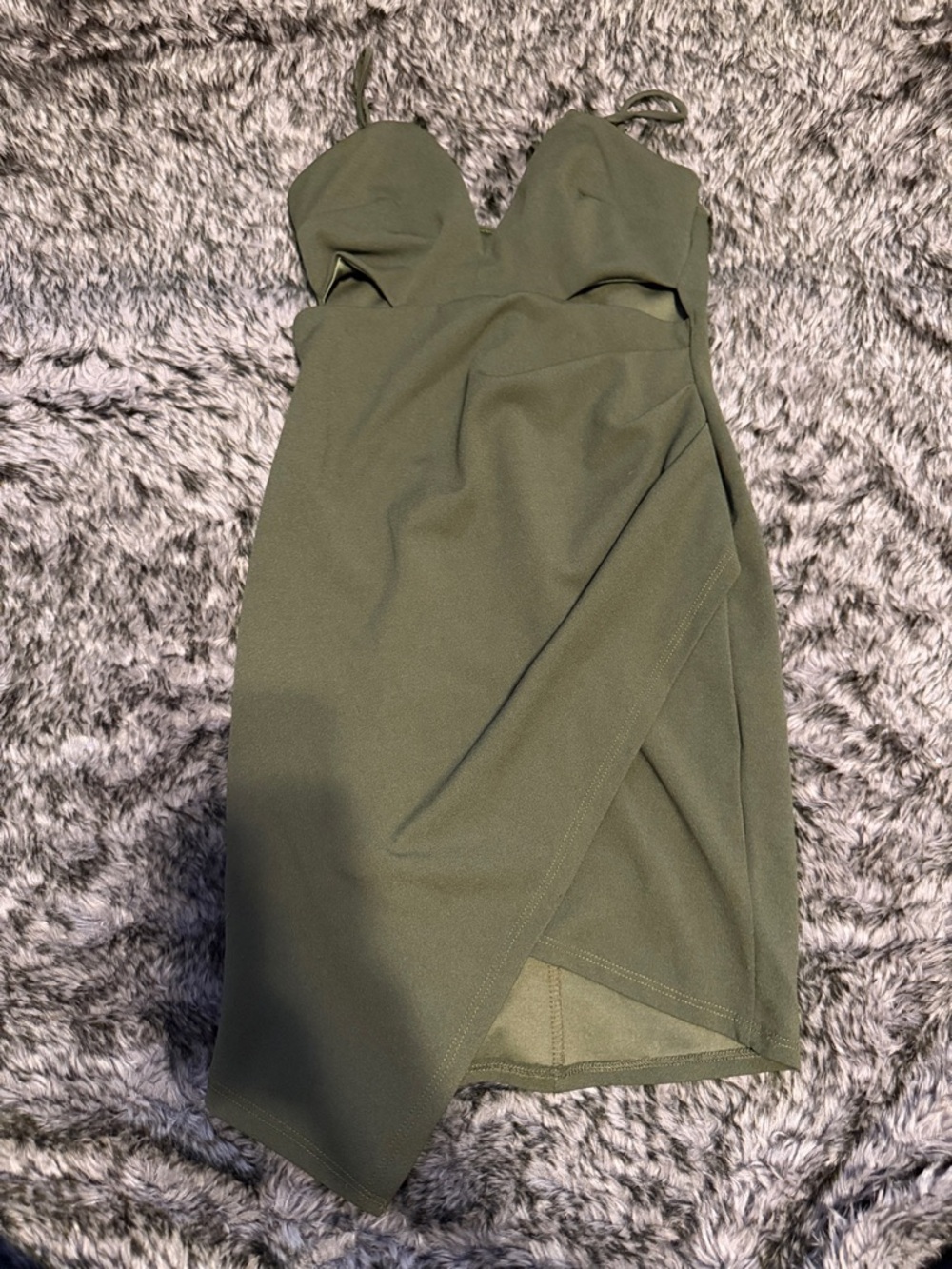 Windsor Olive Green Spaghetti Strap Wrap Mini Dress